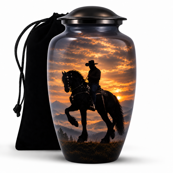 Cow Boy Cremation Urn - Horse Memorial Urn For Adult Ashes