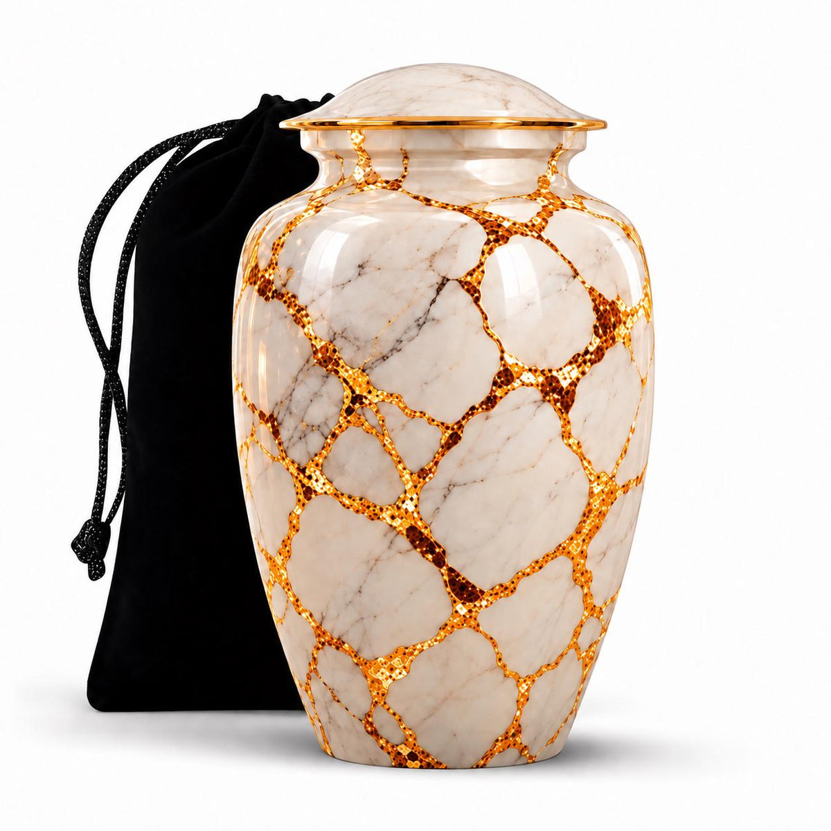 Personalized Marble Cremation Urn For Human Ashes, White & Gold Memorial Urn, Elegant Funeral Urn For Adult Ashes, Luxury Memorial Keepsake