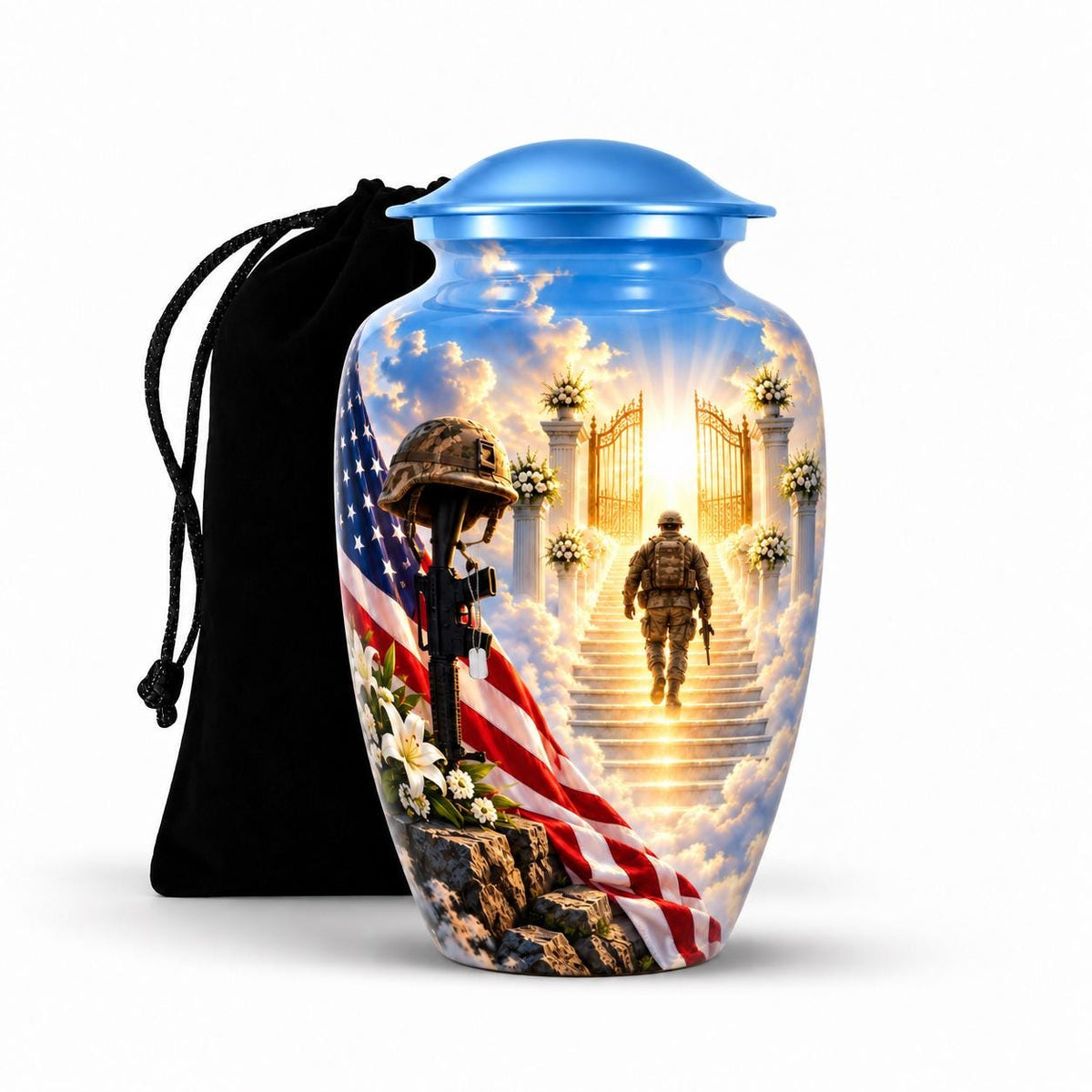 Personalized Military Memorial Urn For Dad Ashes, Soldier Cremation Urn, American Flag Funeral , Heaven Funeral Urn