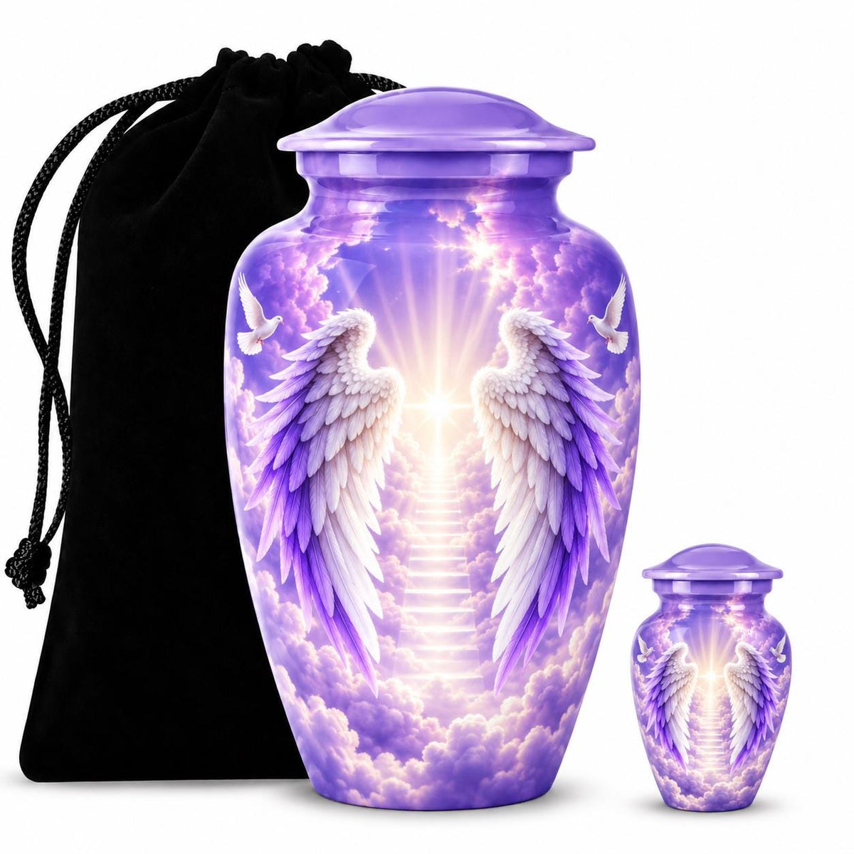 Personalized Purple Angel Wings Urn - Heaven Cremation Urn