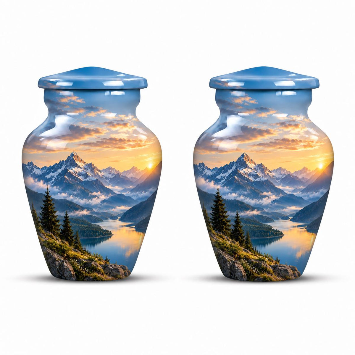 Personalized Mountain Memorial Urn For Dad Ashes – Sunset theme cremation Urn For Human Ashes