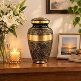 Personalized Engraved Cremation Urn - Black Gold Floral