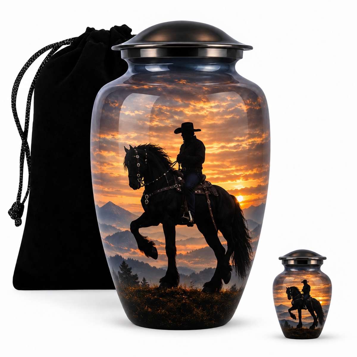 Cow Boy Cremation Urn - Horse Memorial Urn For Adult Ashes