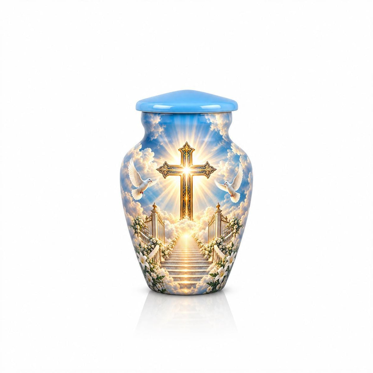 Personalized Cross Memorial Urn - Dove & Heaven Theme