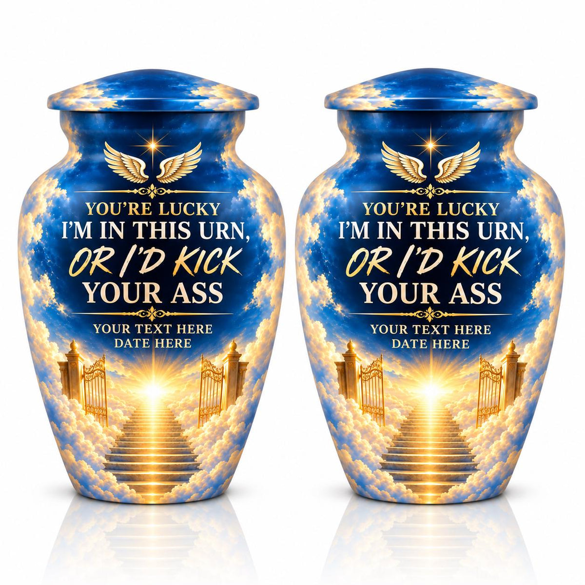 Personalized Heaven Angel Wings Cremation Urn – Funny Memorial Tribute (Adult Ashes)