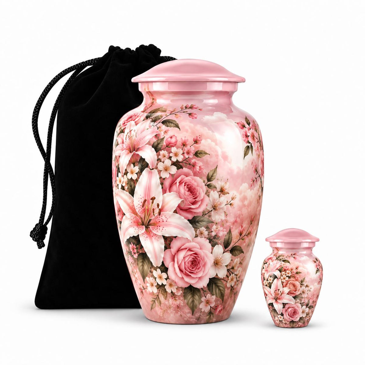 Personalized Pink Floral Urn For Mom - Rose & Lily Urn