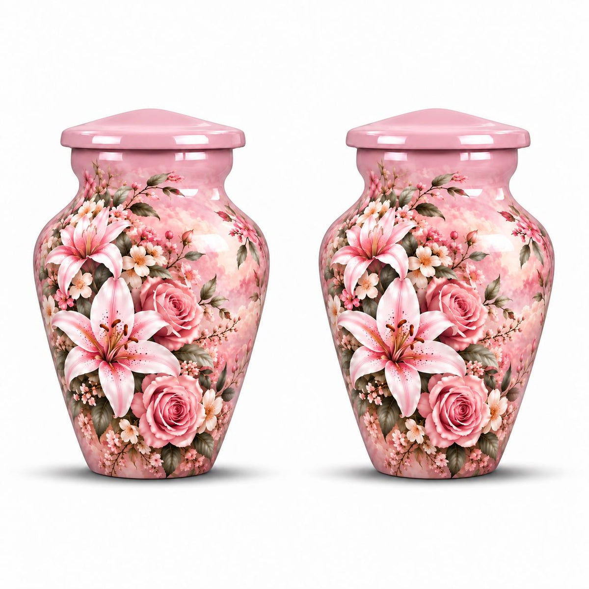 Personalized Pink Floral Urn For Mom - Rose & Lily Urn