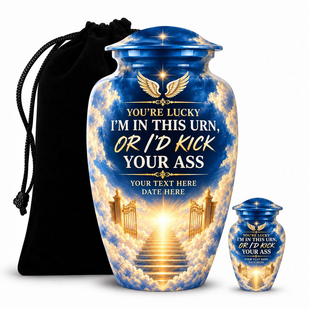 Personalized Heaven Angel Wings Cremation Urn – Funny Memorial Tribute (Adult Ashes)