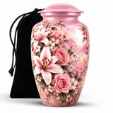 Personalized Pink Floral Urn For Mom - Rose & Lily Urn