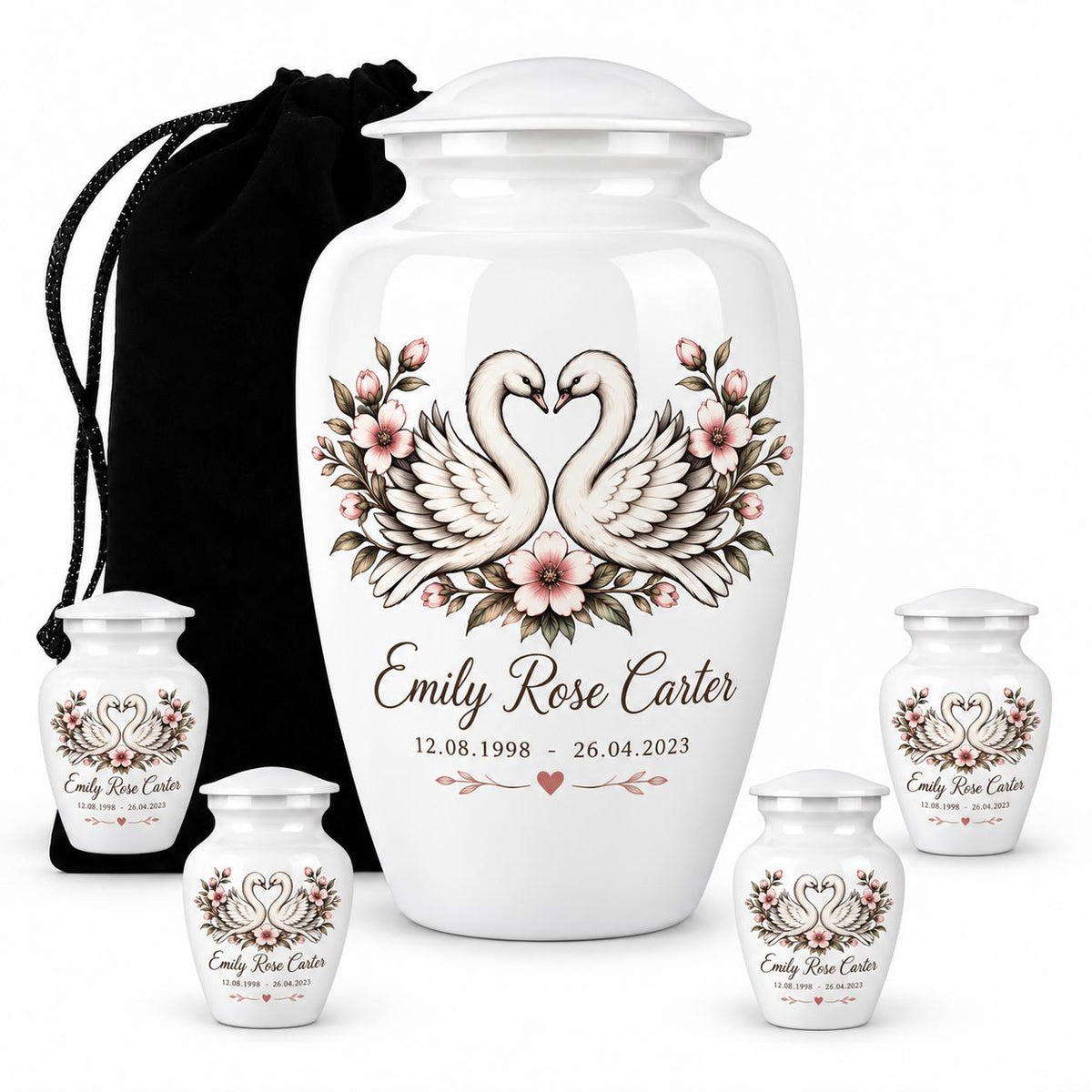 Personalized Swan Cremation Urn - Couple Memorial Urn