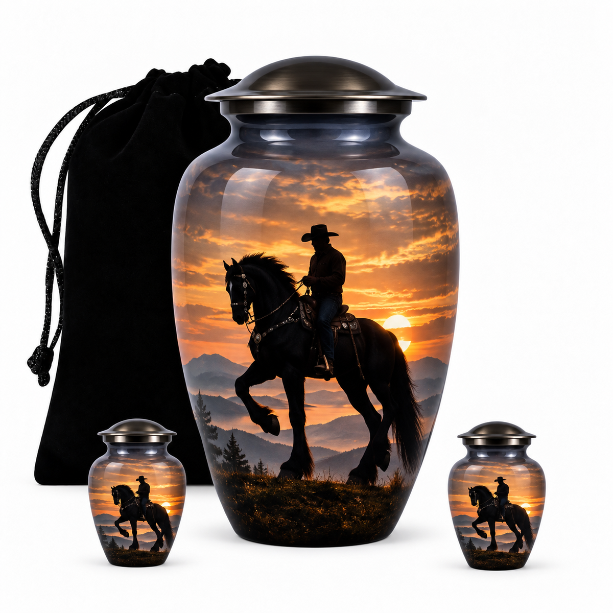 Cow Boy Cremation Urn - Horse Memorial Urn For Adult Ashes