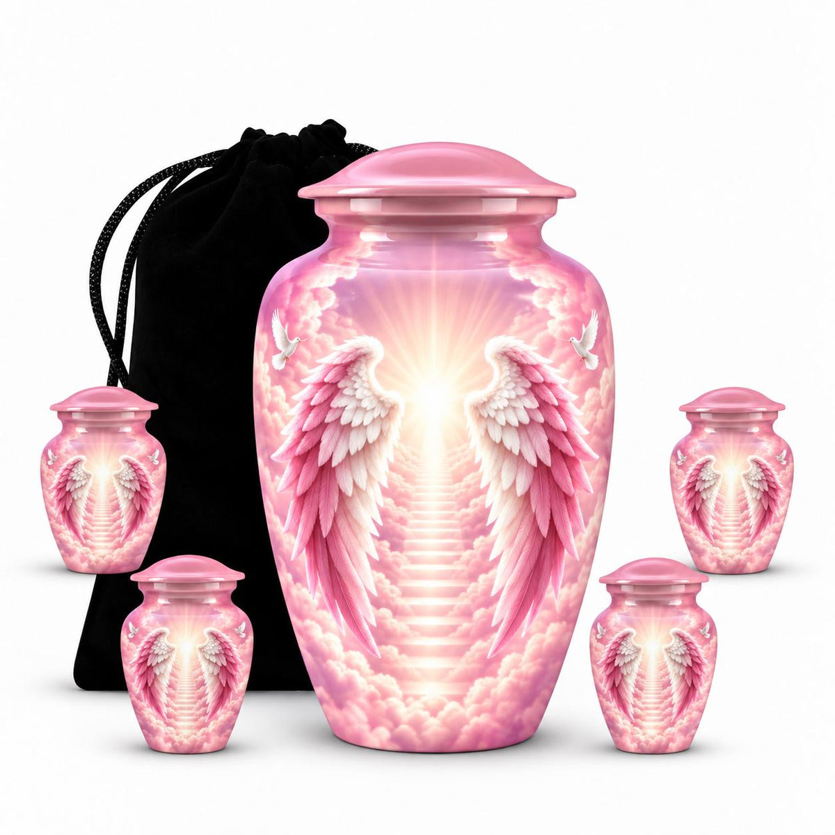 Personalized Pink Angel Wings Urn For Mom - Heaven Urn