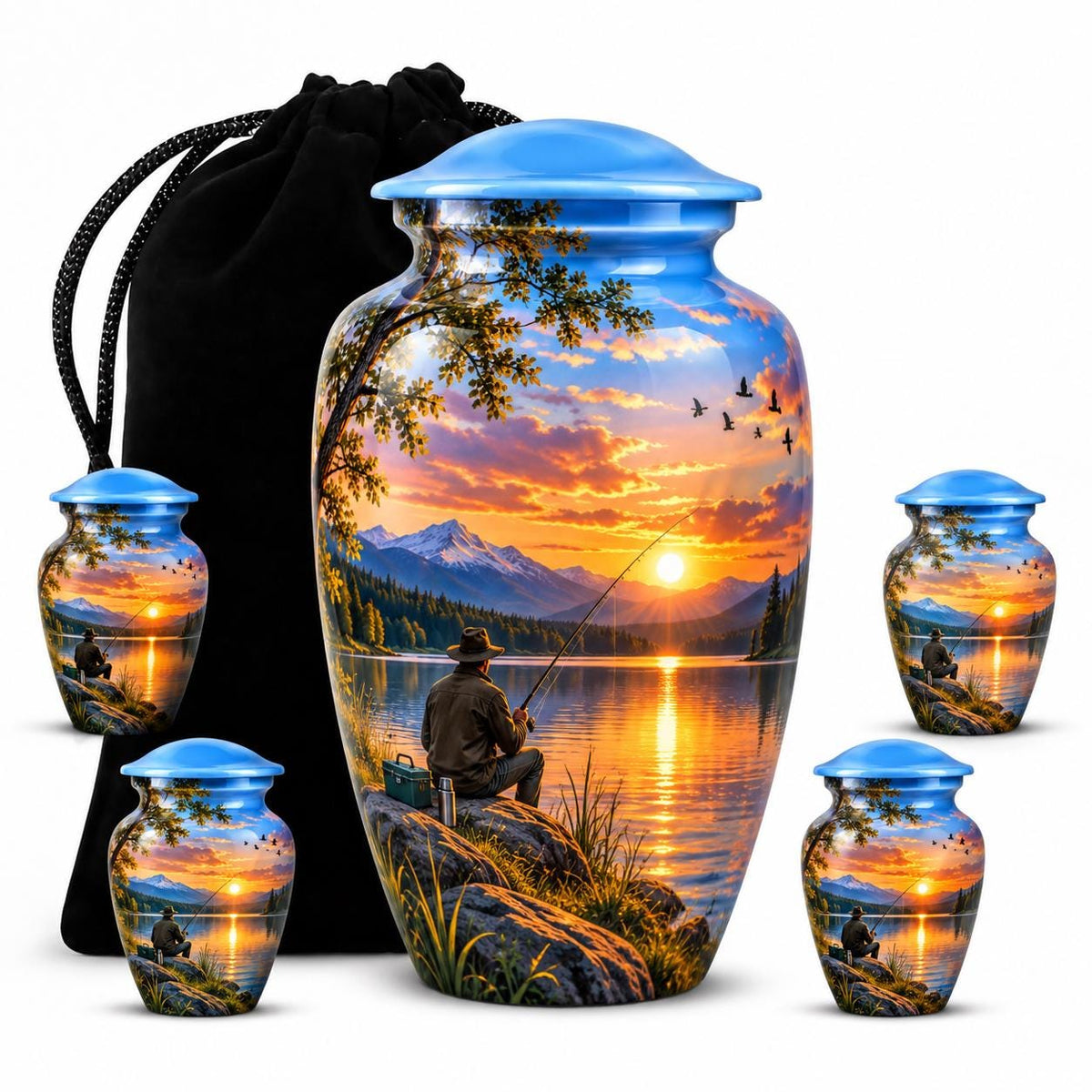Personalized Fishing Memorial Urn For Dad - Sunset Urn