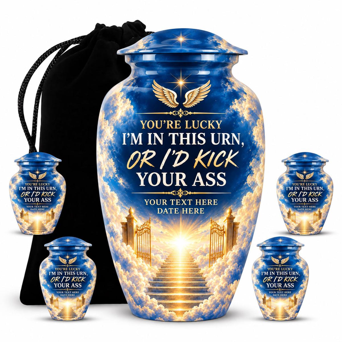 Personalized Heaven Angel Wings Cremation Urn – Funny Memorial Tribute (Adult Ashes)