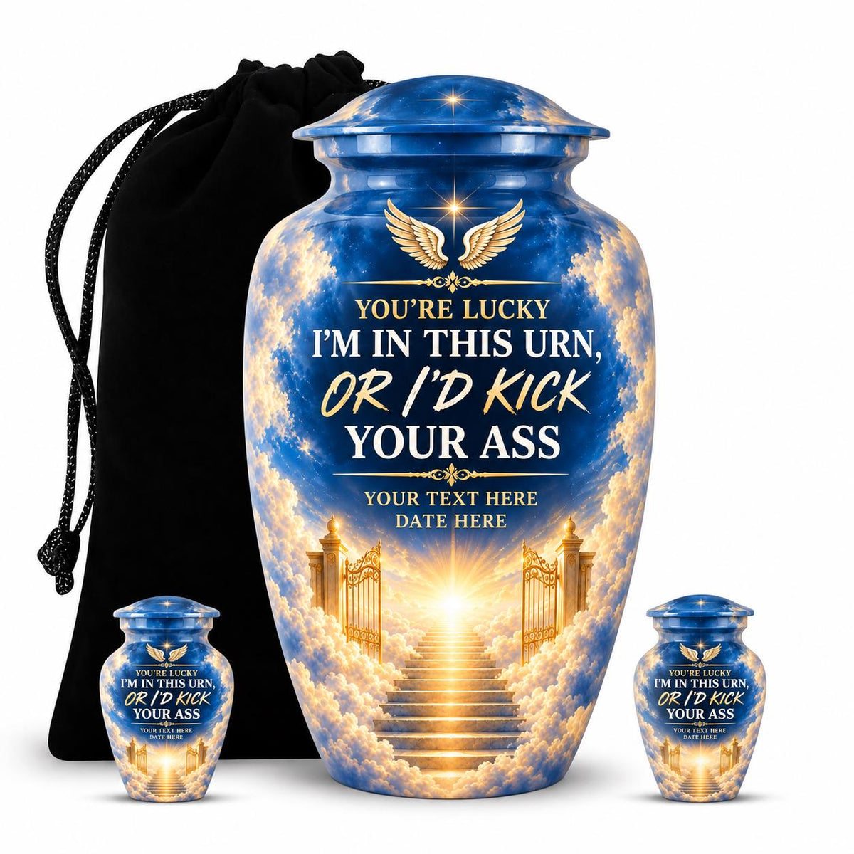 Personalized Heaven Angel Wings Cremation Urn – Funny Memorial Tribute (Adult Ashes)