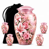 Personalized Pink Floral Urn For Mom - Rose & Lily Urn