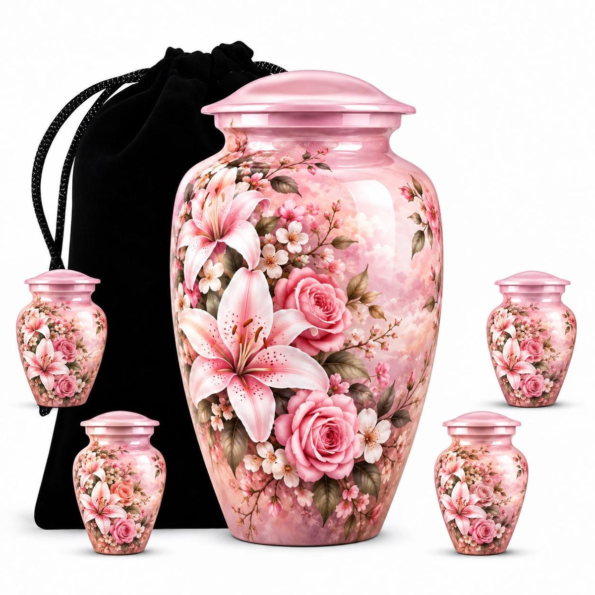 Personalized Pink Floral Urn For Mom - Rose & Lily Urn