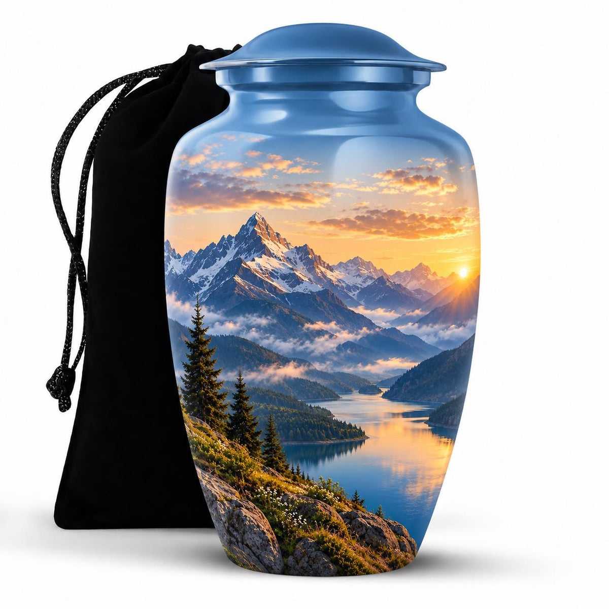 Personalized Mountain Memorial Urn For Dad Ashes – Sunset theme cremation Urn For Human Ashes