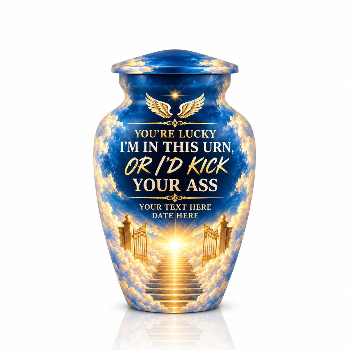 Personalized Heaven Angel Wings Cremation Urn – Funny Memorial Tribute (Adult Ashes)