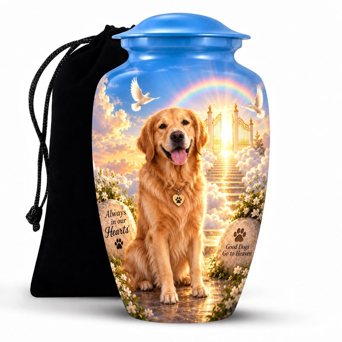 Personalized Dog Memorial Urn For Pet Ashes, Golden Retriever Cremation Urn, Rainbow Bridge Pet Urn, Dog Funeral Urn, Pet Memorial Keepsake