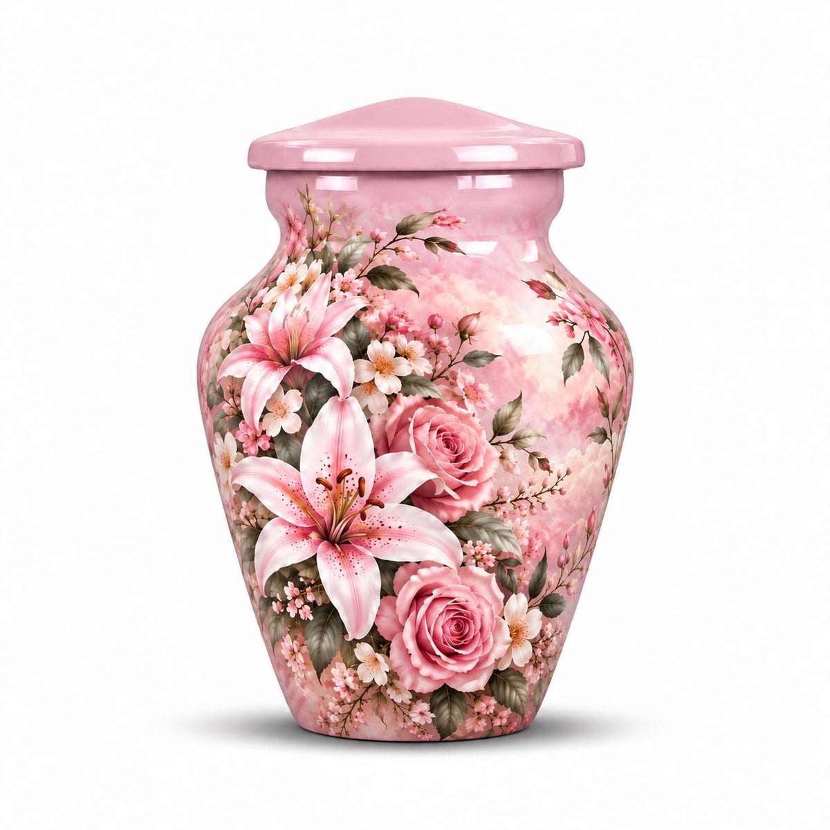 Personalized Pink Floral Urn For Mom - Rose & Lily Urn