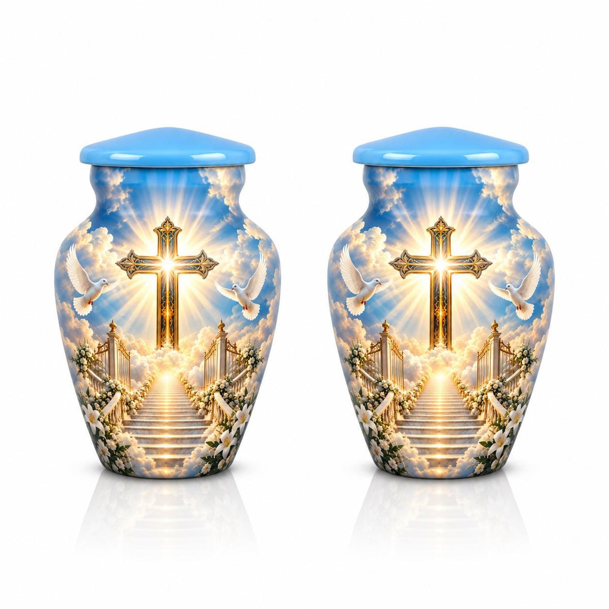 Personalized Cross Memorial Urn - Dove & Heaven Theme