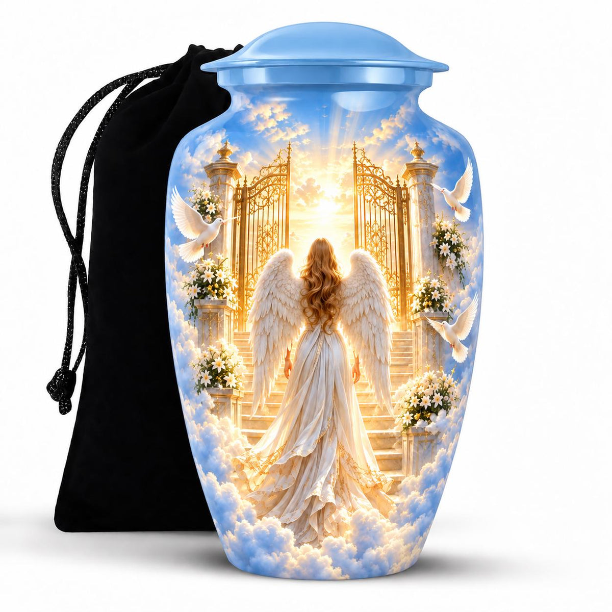 Personalized Heaven Theme Cremation Urn For Mother Ashes - Angel Wings Memorial Urn For Adult Ashes