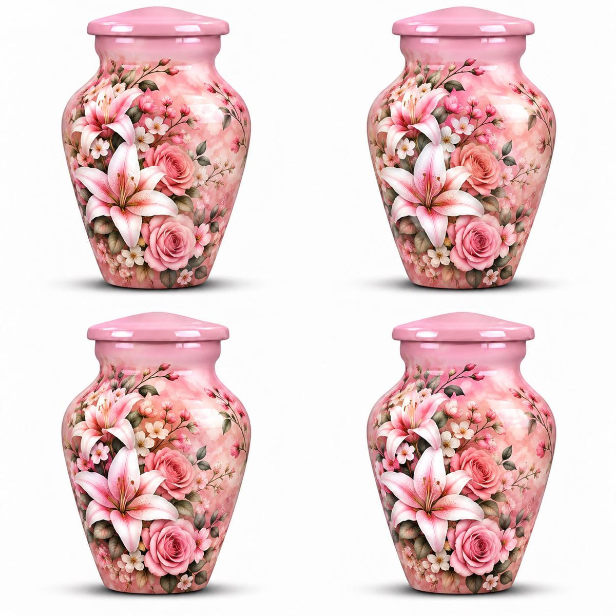 Personalized Pink Floral Urn For Mom - Rose & Lily Urn