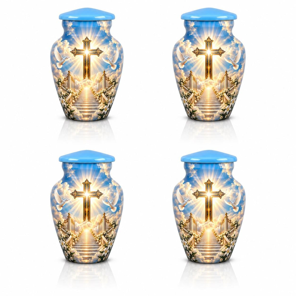 Personalized Cross Memorial Urn - Dove & Heaven Theme