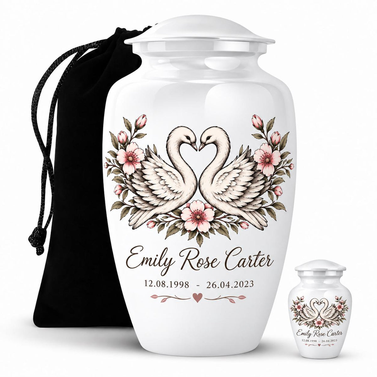 Personalized Swan Cremation Urn - Couple Memorial Urn