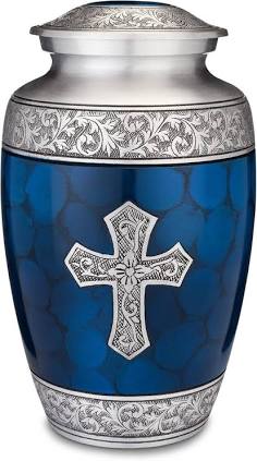 Handcrafted Blue Cross Adult Cremation Urn