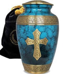 Handcrafted Blue Cross Adult Cremation Urn