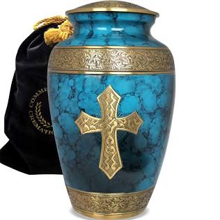 Handcrafted Blue Cross Adult Cremation Urn