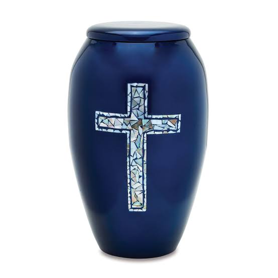 Handcrafted Blue Cross Adult Cremation Urn