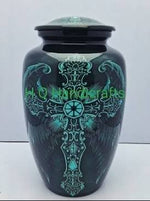 Handcrafted Blue Cross Adult Cremation Urn