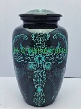 Handcrafted Blue Cross Adult Cremation Urn