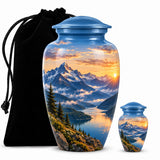 Personalized Mountain Memorial Urn For Dad Ashes – Sunset theme cremation Urn For Human Ashes