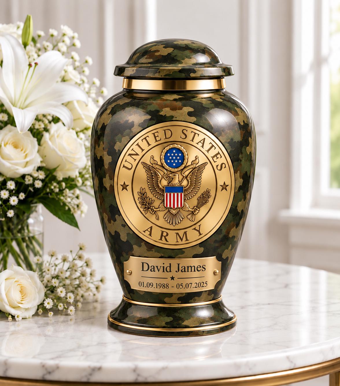 Personalized Army Memorial Urn - Veteran Cremation Urn