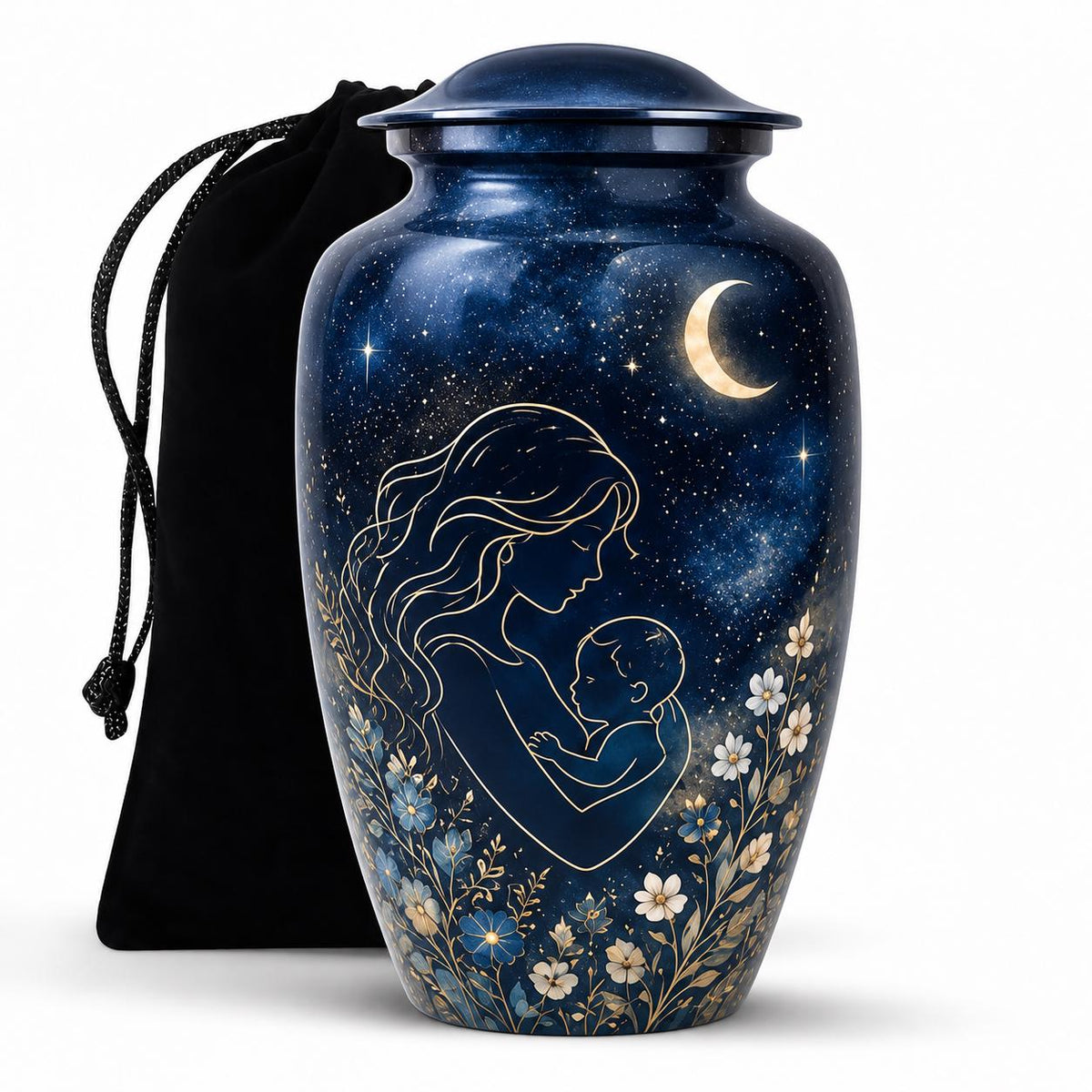 Personalized Mother and Child Cremation Urn for Human Ashes, Moonlight Memorial Urn, Mom Tribute Funeral Urn for Adult Ashes, Keepsake