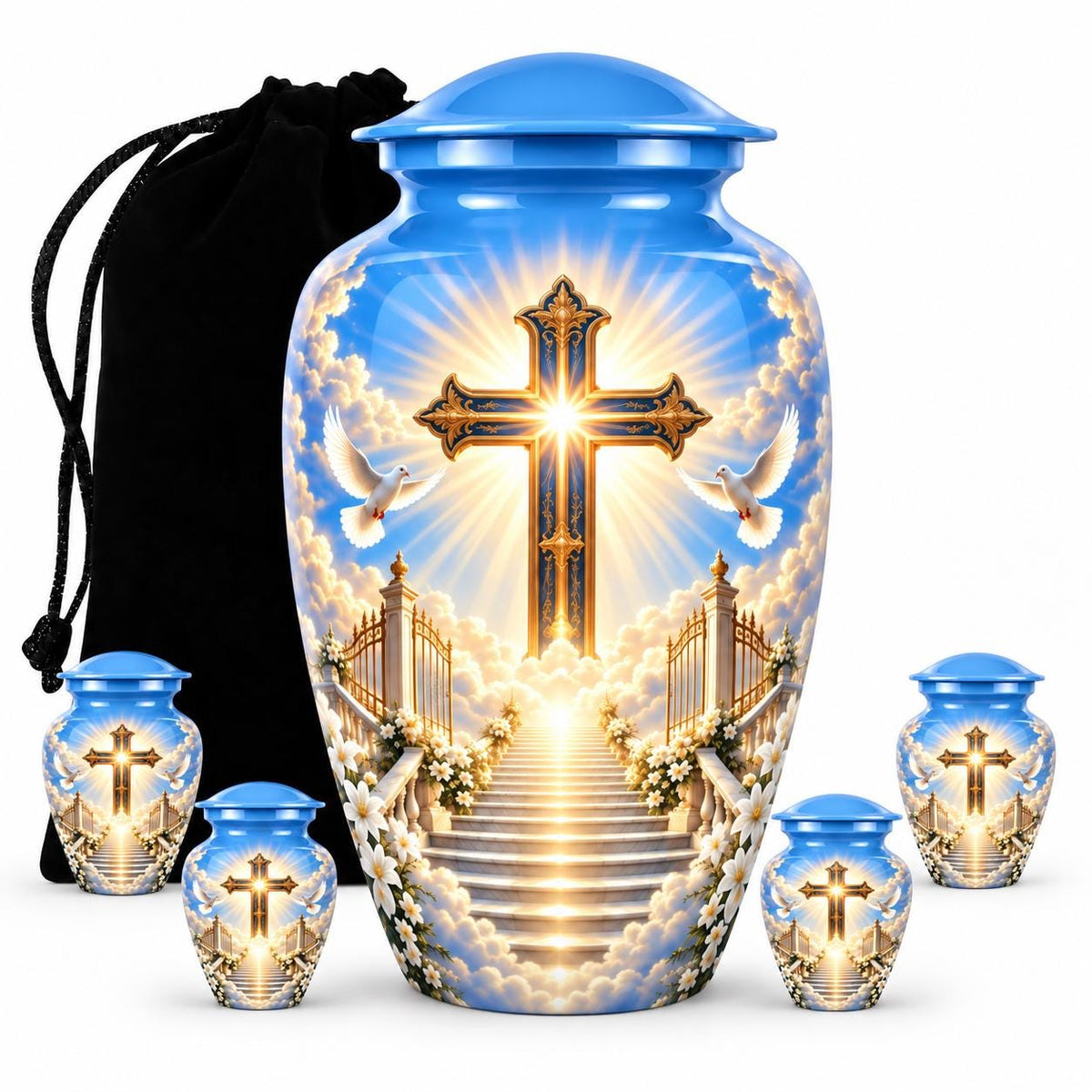 Personalized Cross Memorial Urn - Dove & Heaven Theme