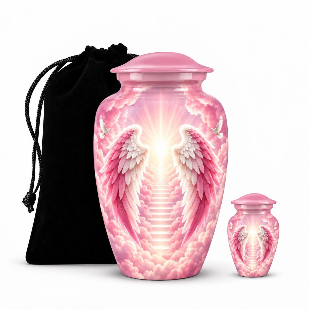 Personalized Pink Angel Wings Urn For Mom - Heaven Urn