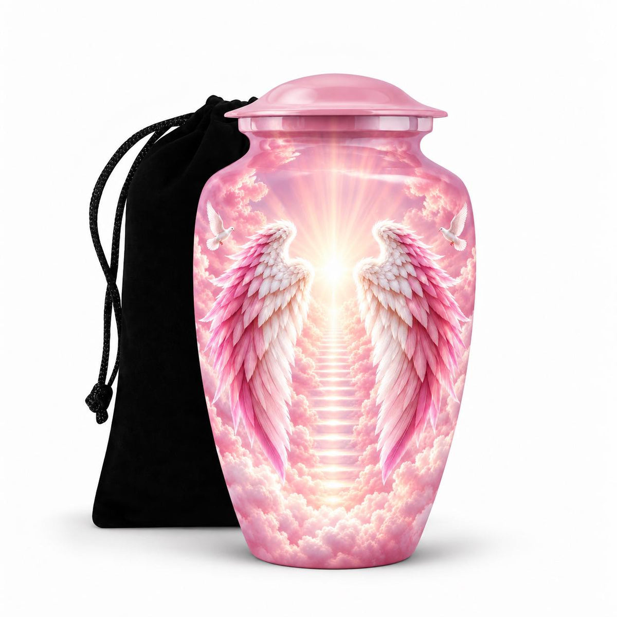 Personalized Pink Angel Wings Urn for Mom Ashes, Heaven Memorial Cremation Urn, Mother Funeral Urn for Adult Ashes, Keepsake
