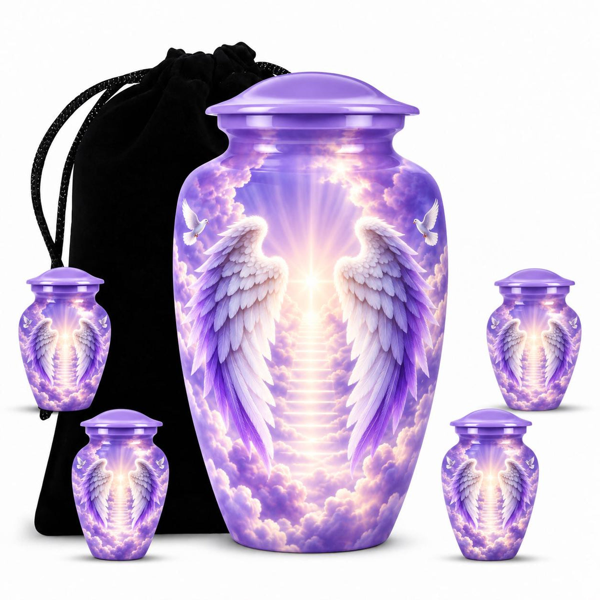 Personalized Purple Angel Wings Urn - Heaven Cremation Urn