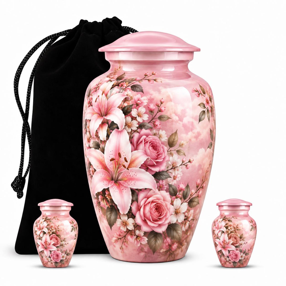 Personalized Pink Floral Urn For Mom - Rose & Lily Urn
