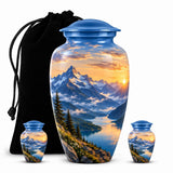 Personalized Mountain Memorial Urn For Dad Ashes – Sunset theme cremation Urn For Human Ashes