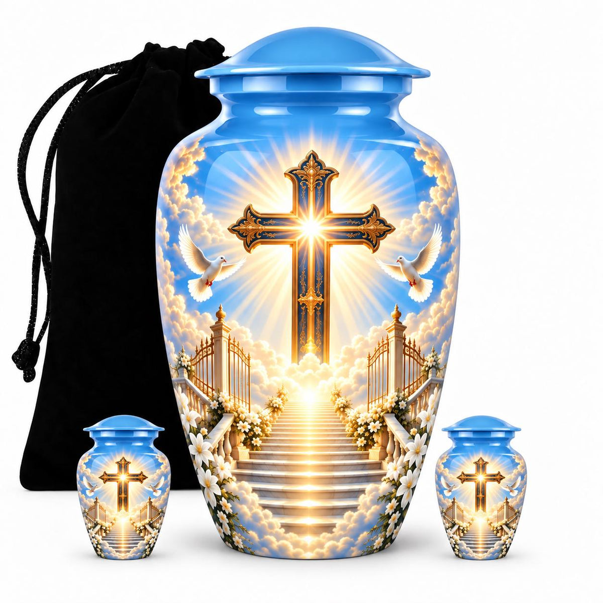 Personalized Cross Memorial Urn - Dove & Heaven Theme