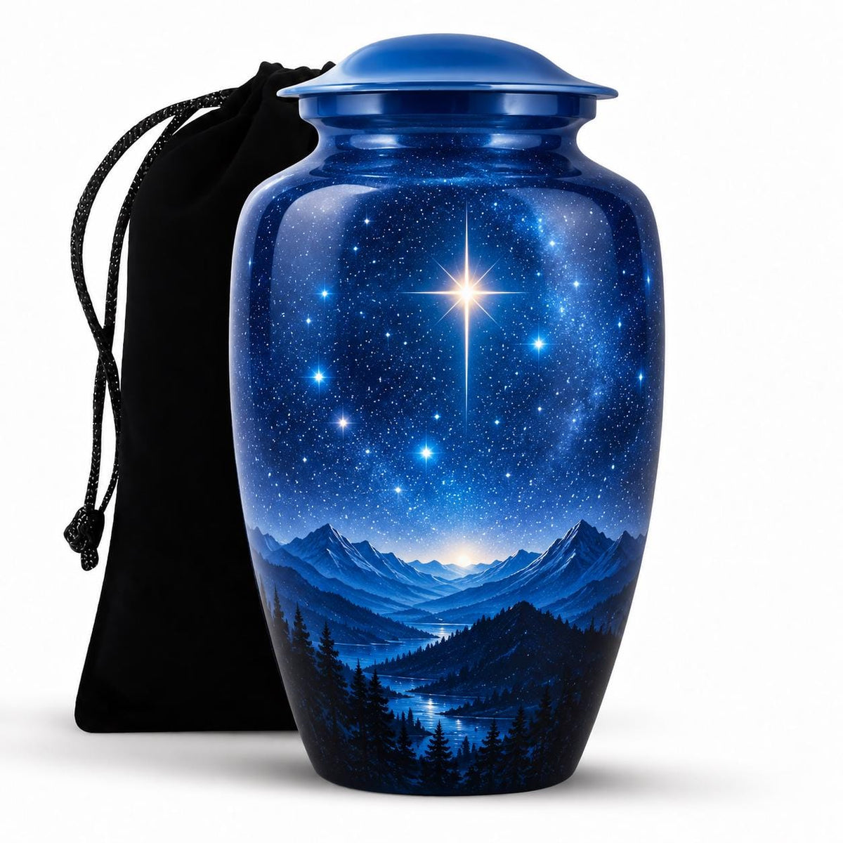 Personalized Mountain Memorial Urn For Loved One, Night Sky Cremation Urn For Adult Ashes, Starry Sky Funeral Urn, Nature Memorial Urn