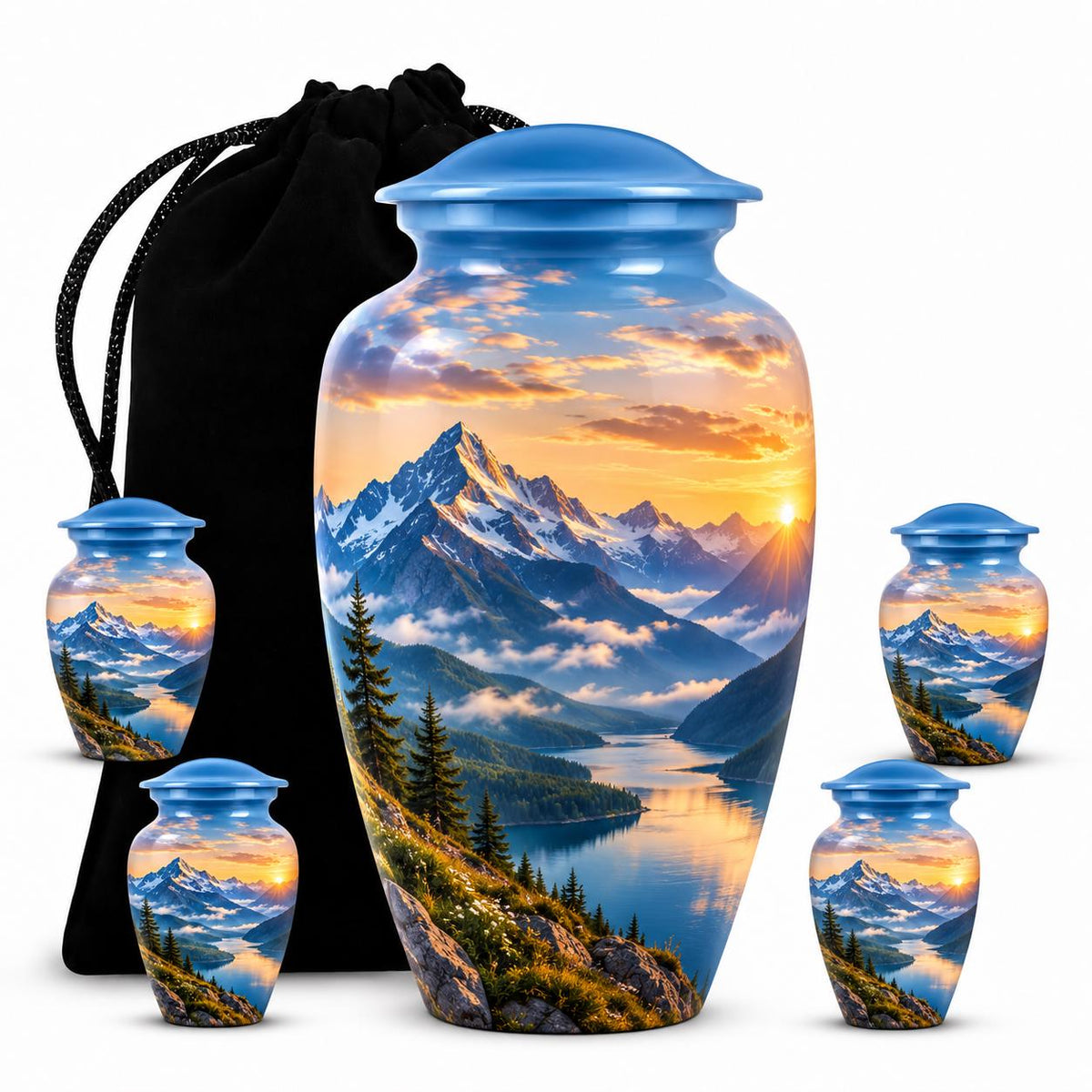 Personalized Mountain Memorial Urn For Dad Ashes – Sunset theme cremation Urn For Human Ashes