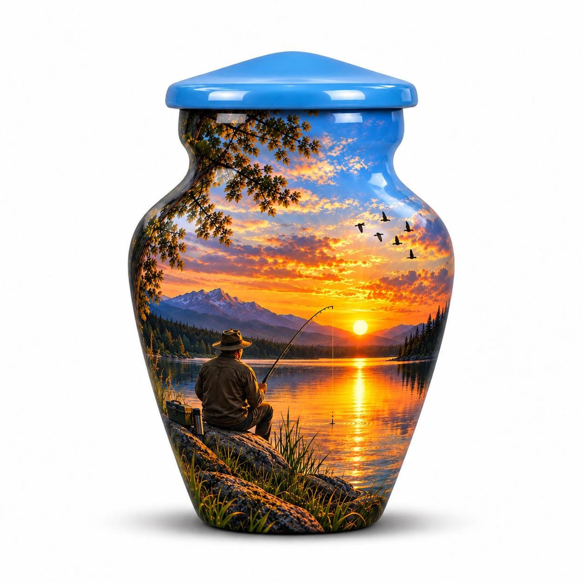 Personalized Fishing Memorial Urn For Dad - Sunset Urn