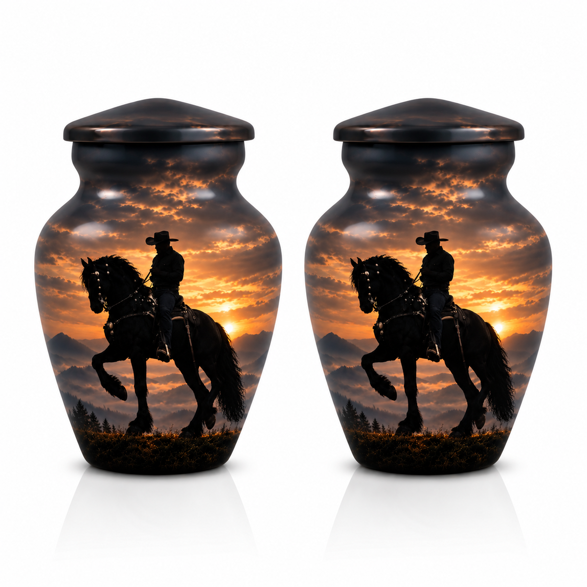 Cow Boy Cremation Urn - Horse Memorial Urn For Adult Ashes
